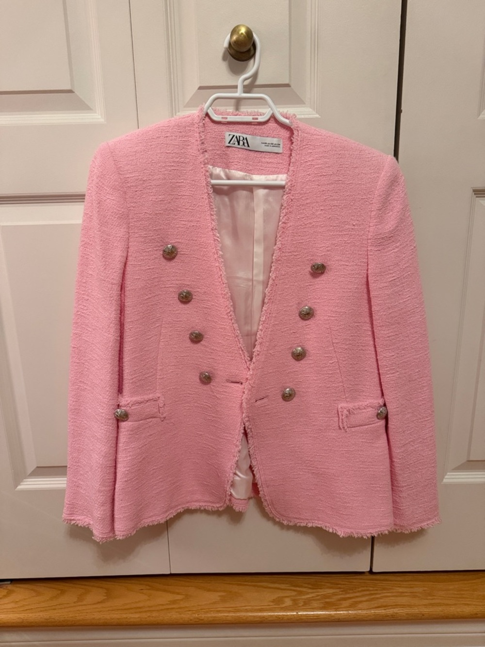Zara Pink Tweed Double-Breasted Blazer